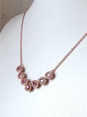 S925 pink sapphire rose gold necklace pear teardrop natural gemstones